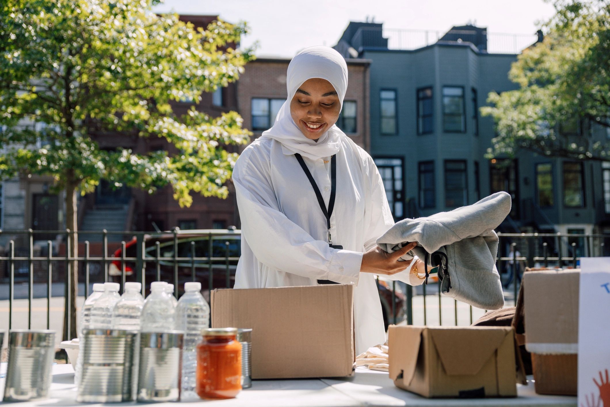 Volunteers sorting food donations at a New York food bank